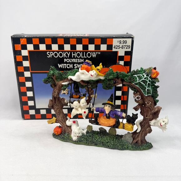 Vintage 90s Spooky Hollow Polyresin Witch Swing Decoration - Picture 1 of 4